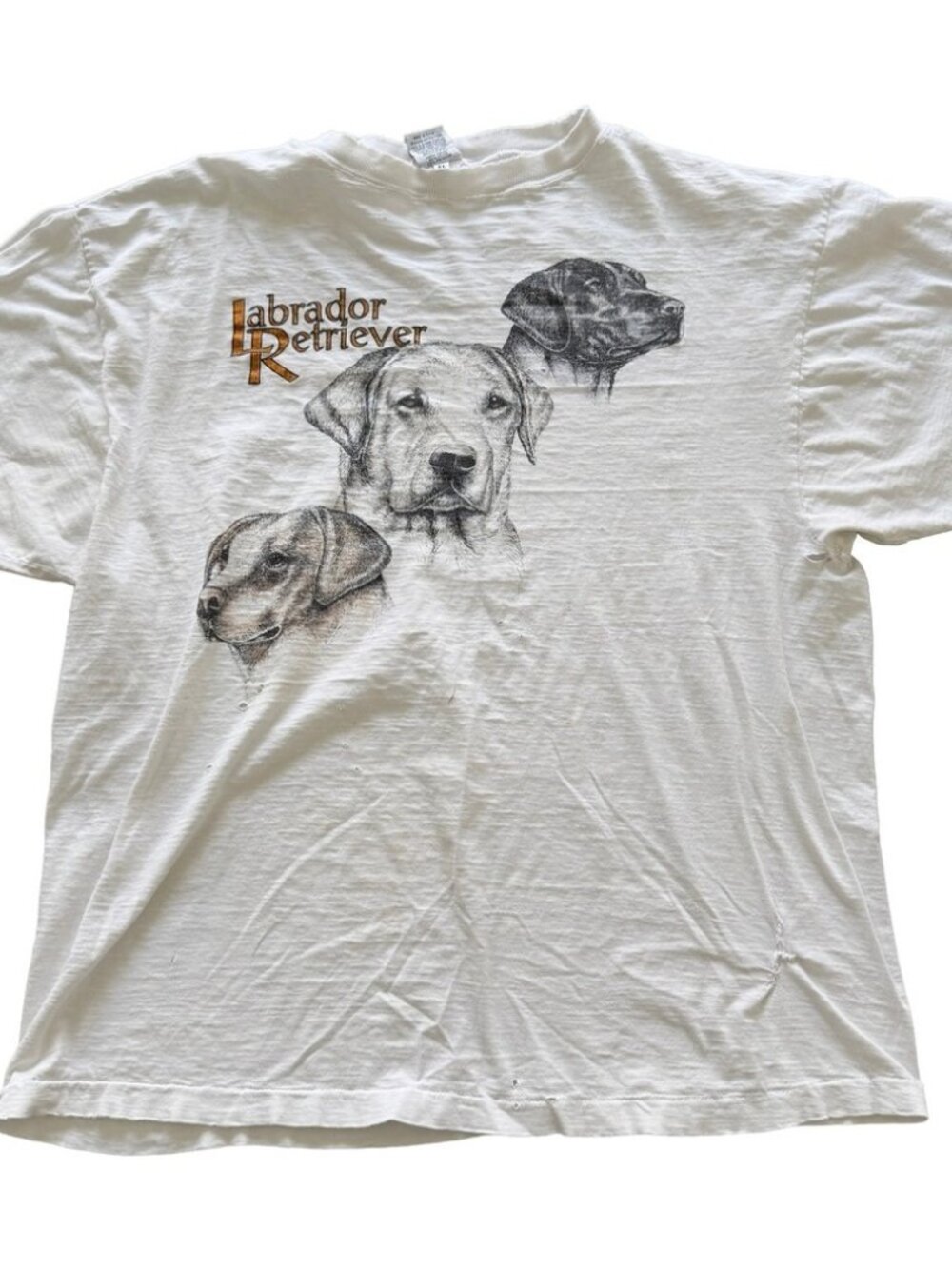 Vintage Laura Rogers Originals Hand Painted Labrador Retriever T-Shirt XL White